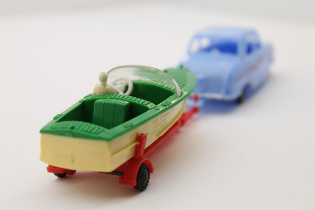 Vintage Blue Box Plastic Toy Series "Car and Boat Trailer Set" No. 7458A Toy Hunter UK Retro